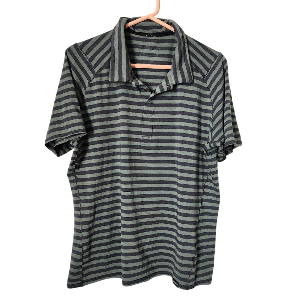 PATAGONIA Merino Wool Striped Polo Shirt Green Outdoor Core Size L